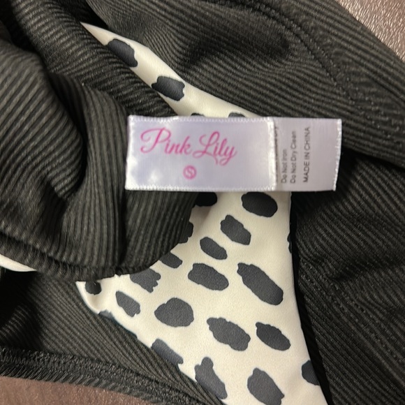 Pink Lily small black ribbed one shoulder swimsuit. Like new - Picture 3 of 3
